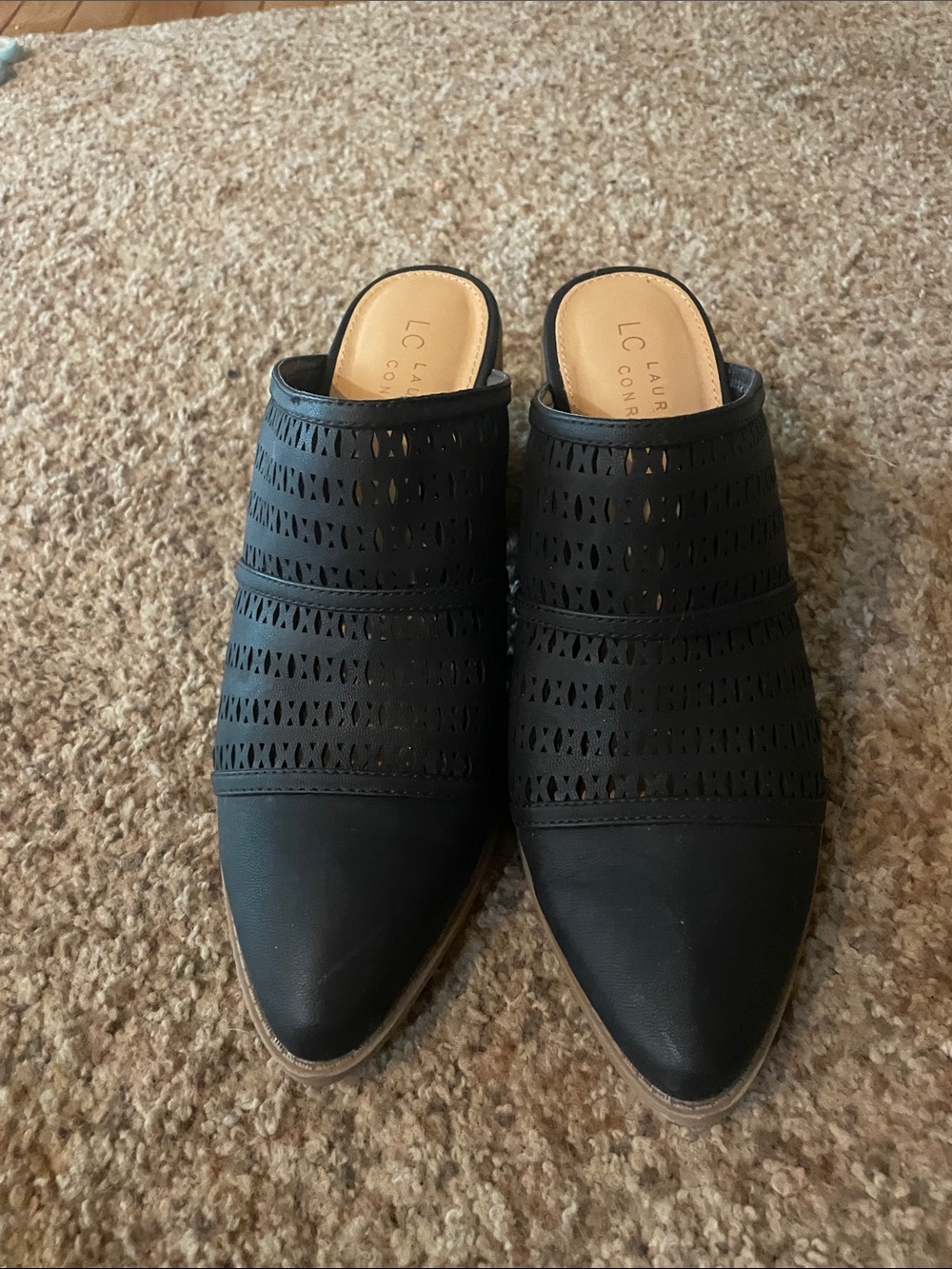 LC Lauren Conrad Black Perforated Pointed-Toe Slip-On Mules Size 10